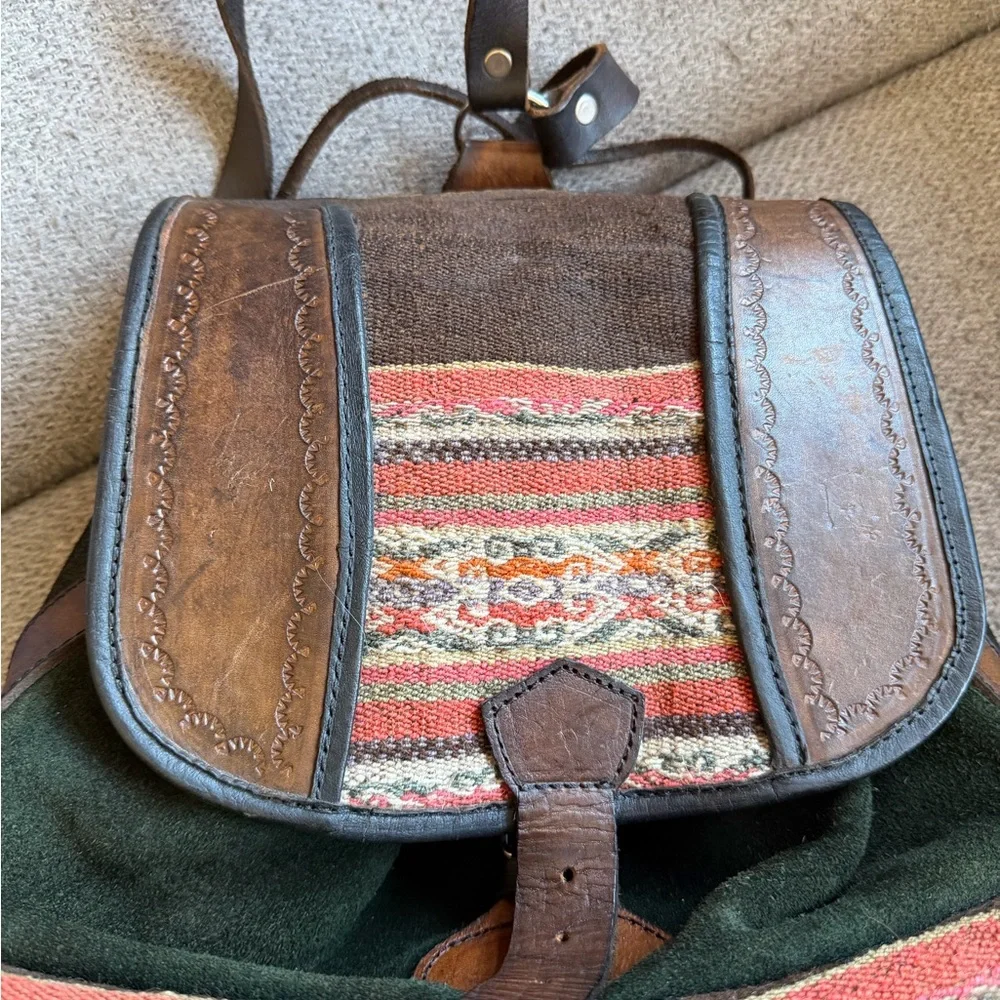 Vintage Peruvian Leather and Suede backpack